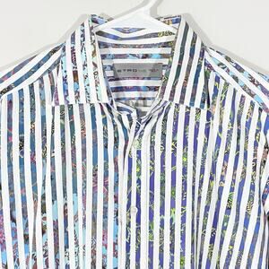 STUNNING ETRO Milano Multicolor Floral Striped Dress Shirt Men’s Size 42 L/XL